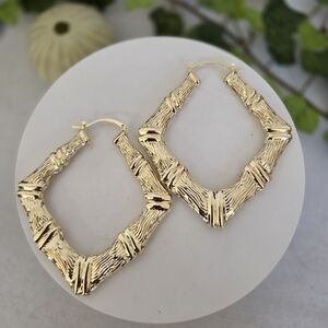 Large 3" Gold Filled Square Bamboo Hoop Earrings